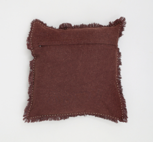 Stonewashed Linen Throw Pillow With Handworked Edges Fringe -22X22in