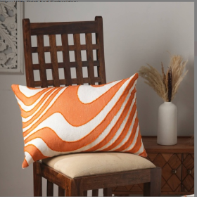 Cotton Slub Pillow With Print And Embroidery