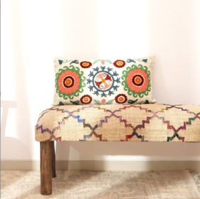 Decorative Suzani Embroidered Multicolor Lumbar Throw Pillow