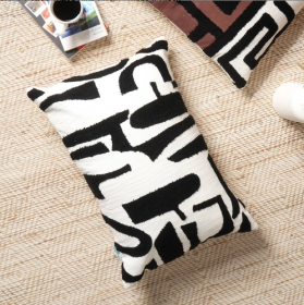 Handcrafted 100Cotton Tufted Slub Pillow - White & Black 24 X 16