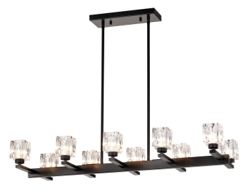Chandelier For Dining Room, 10-Light Black Farmhouse Linear Pendant Light Fixture, Modern Crystal Hanging Lighting Chandelier For Kitchen Island, Bar,