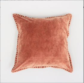 Stonewashed Cotton Velvet Throw Pillow With Decorative Handstiched Edges