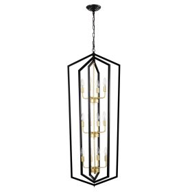 12-Light Lantern Tired Farmhouse Ceiling Hanging Light Black Chandelier Metal Modern Pendant Light Fixtures For Kitchen Island Dining Room Living Room