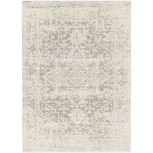 3' x 5' Distressed Oriental Area Rug in Light Grey / Beige