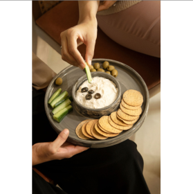 Black Round Ceramic Snack Platter    Elegant Serving Dish For Snacks & Appetizers