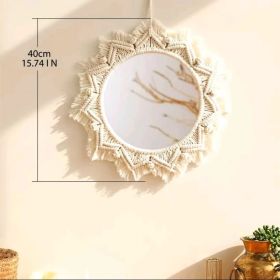 Boho Macrame Round Mirror – Woven Wall Hanging, 13.7"