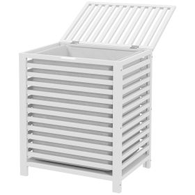 HOMCOM Bamboo Laundry Basket, 55L, with Lid and Removable Liner Bag, White, Space-Saving and Stylish