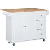 HOMCOM Kitchen Island, White, Wheels, Drop Leaf Top, Towel/Spice Rack, Drawers, Cabinet, Versatile Storage