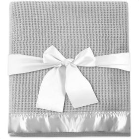 Thermal Waffle Baby Blanket with Satin Trim 36x50 inch Soft Breathable Machine Washable Blanket for Newborns Toddlers Ideal for Crib Stroller Car Seat