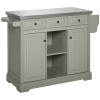 HOMCOM Kitchen Island, Gray, on Wheels with Stainless Steel Top, Spice Rack, Drawers, Utility Portable Multi-Storage Cart
