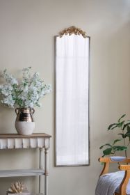 18.1x1.6x70.9" Large Rectangular Full-Length Mirror with Distressed Ivory Frame and Gold Floral Crown