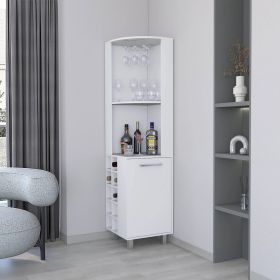 White Corner Bar Cabinet with Glass Holder and Wine Rack