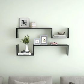 Wall Shelves 2 pcs Black 39.4"x5.9"x7.9" Engineered Wood