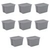 18 Gallon Tote Box Plastic;  Gray;  Set of 8