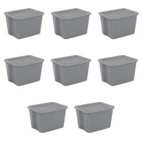 18 Gallon Tote Box Plastic;  Gray;  Set of 8