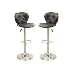 Set of 2 Adjustable Black PU Bar Stools, Chrome