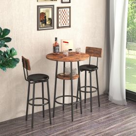 Round bar stool set with shelf, upholstered stool with backrest, Rustic Brown, 23.62'' W x 23.62'' D x 35.43'' H