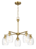 Elegance Five Lights Linear Arms with Golden Brass Finish Chain Chandelier 24"W × 8.5"H with Clear Water Glass