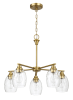Elegance Five Lights Linear Arms with Golden Brass Finish Chain Chandelier 24"W × 8.5"H with Clear Water Glass