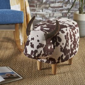 Brown and White Velvet Cow-Shaped Ottoman, Cute Wood Foot Stool Shoes Changing Seat with Cushioned for Adult Living Room, Bedroom, Nursery Gamero
