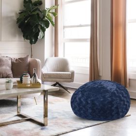 Faux Fur Bean Bag Chair, Navy-3ft Cozy and Stretchable Fabric Lounger for Children and Adults with Easy-Clean Cover