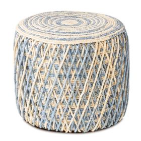 Round Pouf Ottoman Natural Seagrass Foot Stool Hand Woven Footstool Soft Padded Seat Home Decorative Boho Modern Pouffe for The Living Room Bedroom En