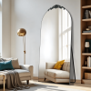 Wooden arched black full-length mirror  with stand. wall mirror, bathroom makeup mirror, bedroom foyer, clothing store, wall mounted. 71 "* 31"