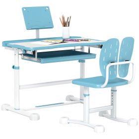 Qaba Kids Desk and Chair Set, Height Adjustable Kids School Study Desk and Chair Set with Tilt Desktop, Storage Drawer & Book Stand for Writing