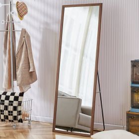 Third generation packaging upgrade, thickened border, brown wood grain solid wood frame full length mirror, dressing mirror, bedroom entrance