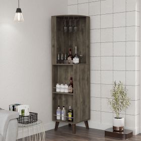 Cincinatti Corner Bar Cabinet, Cup Rack, Two External Shelves, One Drawer, Four Legs -Dark Brown