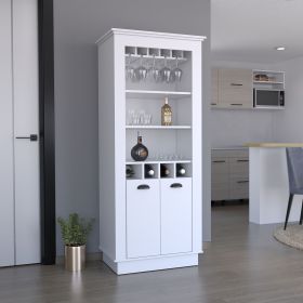 Lafayette Bar Cabinet with 4-Bottle Rack, Upper Glass Holder and Dual Door Design White