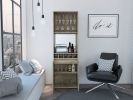 Prana Bar Cabinet, Two Shelves, Five Built-in Wine Rack, Double Door -Light Oak