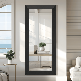 71"*31"Solid wood inner beveled edge, right-angled rectangular black full-length mirror for Living Room, Bedroom, Hanging or Leaning Against The