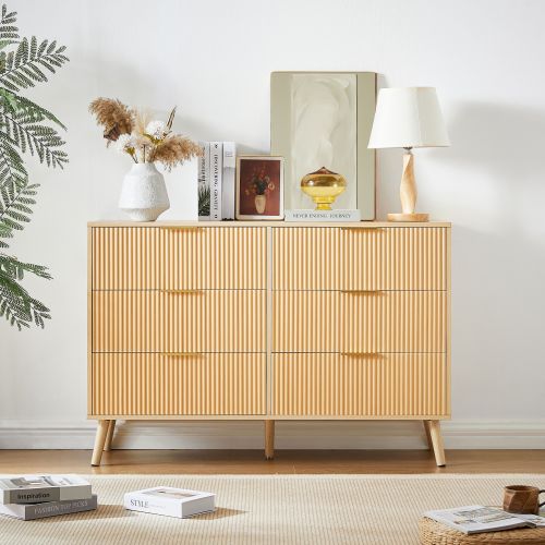 Bedroom Dresser, 6 Double Dressers with Wavy Drawers, Wooden Chest of Drawers for Children's Room, Living Room, Entrance and Hallway, Natural Bedroom Dresser, 6 Double Dressers with Wavy Drawers, Wooden Chest of Drawers for Children's Room, Living Room, Entrance and Hallway, Natural