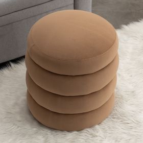 006-Soft Velvet Round Ottoman Footrest Stool,Coffee
