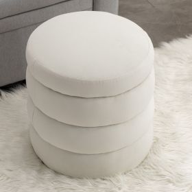006-Soft Velvet Round Ottoman Footrest Stool,Ivory