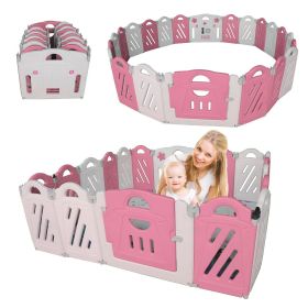 20+2 Panel Baby Playpen, Foldable Playard for Baby and Kids, Adjustable Shape Play Fence with Safety Lock Gate (Pink+White,20+2 Panel)