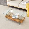 43.3 Inch Modern Two-Tier Coffee Table - An Elegant Combination of Clear Glass and Light Wood Texture Sticker.It can be used not only as a coffee tabl