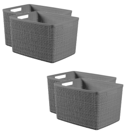 (4 pack) Curver Jute Large Grey Plastic Storage Basket
