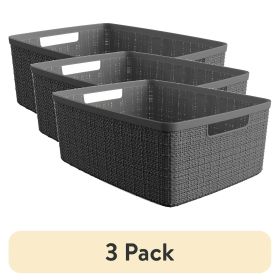 (3 pack) Curver Jute Medium Grey Plastic Storage Basket