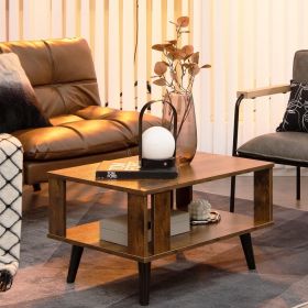 1PC Compact Retro Mid-Century Coffee Table with Storage Open Shelf living room table