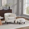 Velvet Accent Chair with Ottoman, Modern Barrel Chair Armchair for Living Room, Bedroom, White