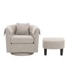Swivel Accent Chair with Ottoman Set, Modern Chenille Barrel Armchair with Removable Back Pillow & 2 Armrest Covers for Living Room, Bedroom, Office