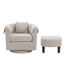 Swivel Accent Chair with Ottoman Set, Modern Chenille Barrel Armchair with Removable Back Pillow & 2 Armrest Covers for Living Room, Bedroom, Office