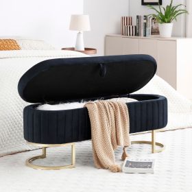 Storage Bench, Bedroom Bench, Velvet Oval Upholstered with Golden Metal Legs, 50" Modern Storage Ottoman for Bedroom, Living Room