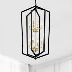 8-Light Lantern Tired Farmhouse Ceiling Hanging Light Black Chandelier Metal Modern Pendant Light Fixtures for Kitchen Island Dining Room Living