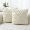 Soft Throw Pillow Covers 18x18 - Plush Wool Decorative Pillow Covers - Couch Sofa Pillow Covers for Living Room - with 3D Pattern - Set of 2 - Cream W