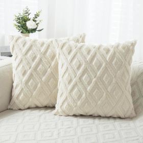 Soft Throw Pillow Covers 18x18 - Plush Wool Decorative Pillow Covers - Couch Sofa Pillow Covers for Living Room - with 3D Pattern - Set of 2 - Cream W