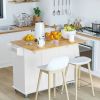 HOMCOM Kitchen Island, White, Wheels, Drop Leaf Top, Towel/Spice Rack, Drawers, Cabinet, Versatile Storage
