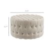 HOMCOM Round Ottoman Velvet-Feel Upholstered Foot Stool, Button Tufted Design and Padded Seat for Living Room, Entryway, Beige